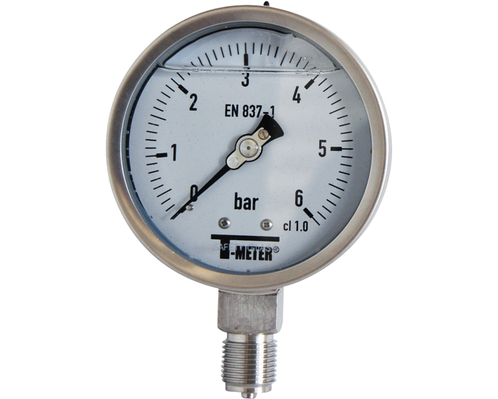 Full SS pressure gauge 1618 glycerine radial Ø100 1/2'' Class1 0/1,6